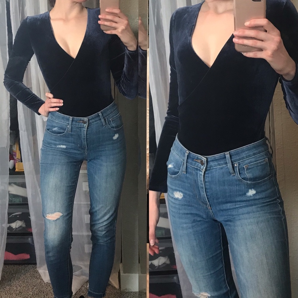 Madewell Velvet Wrap Bodysuit Nightfall Color